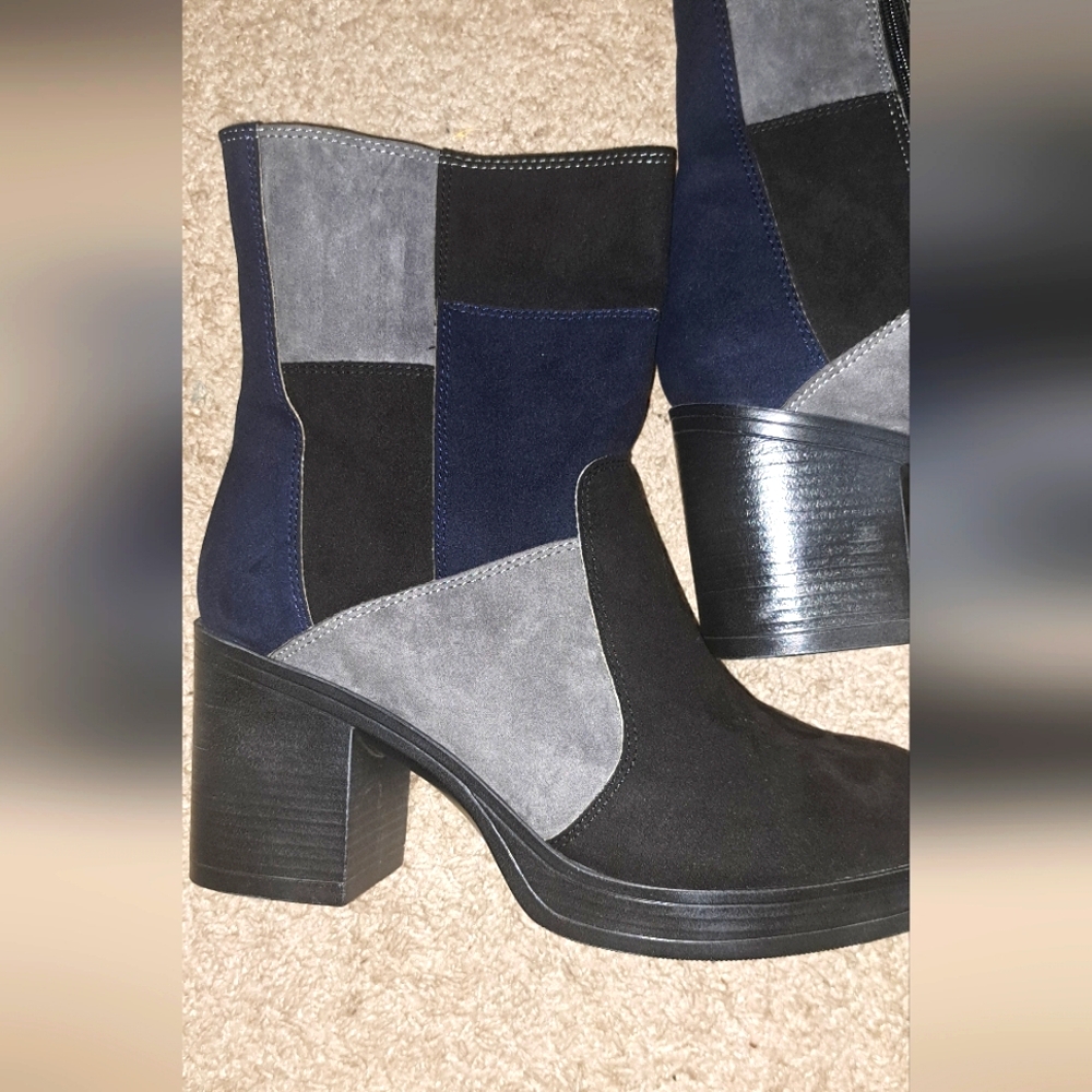 Ladies MIA TANNERN BOOTS Patchwork Faux SUEDE  Zip Side Retro Style 9
